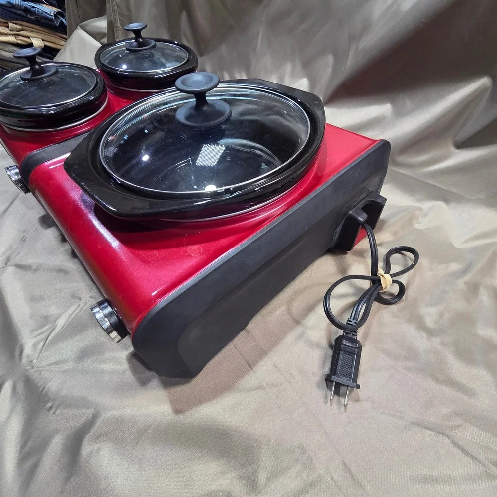 Crock-Pot Hook Up Connectable Entertaining System Red 3 Pot Set Double Single